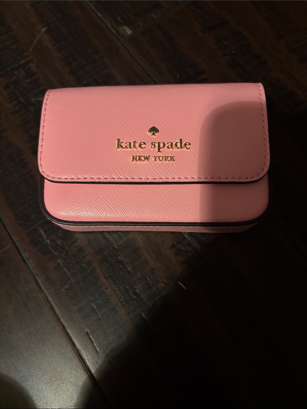 kate spade Pink Saffiano Leather Compact Wallet with Gold Logo